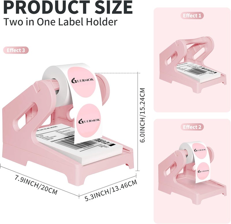 Guermok Thermal Shipping Label Holder for Rolls & Fan-Fold, Fragile Stickers for Shipping, Label Stand Desktop Printer Holder-Home Office Accessory Sticker Dispenser for Holographic (Pink) - Image 2